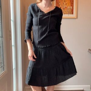 Boho Black Women's Shirt and Skirt Set